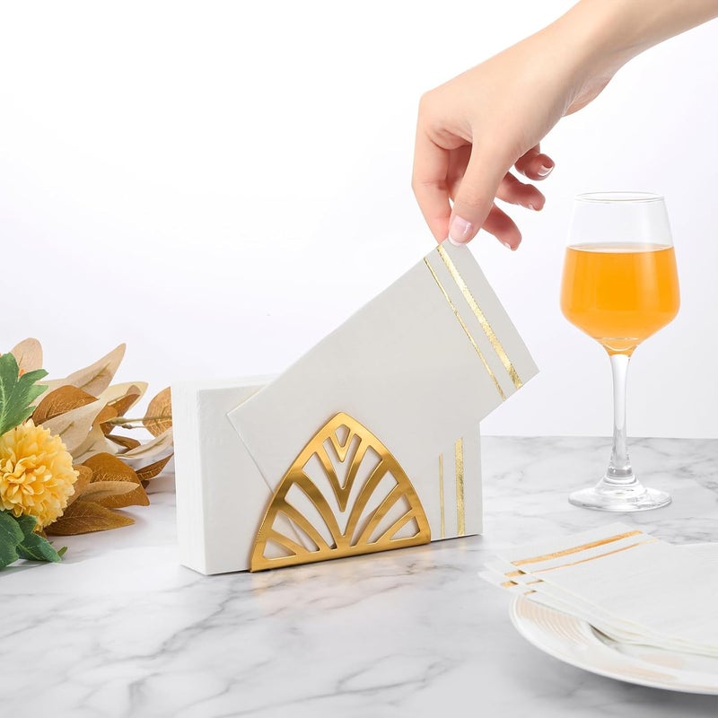 Tamone 100PCS 3-Ply Gold Napkins - White and Gold Paper Napkins Disposable - Premium Quality Dinner Napkins Soft and Absorbent for Wedding Party Birthday - Image 5